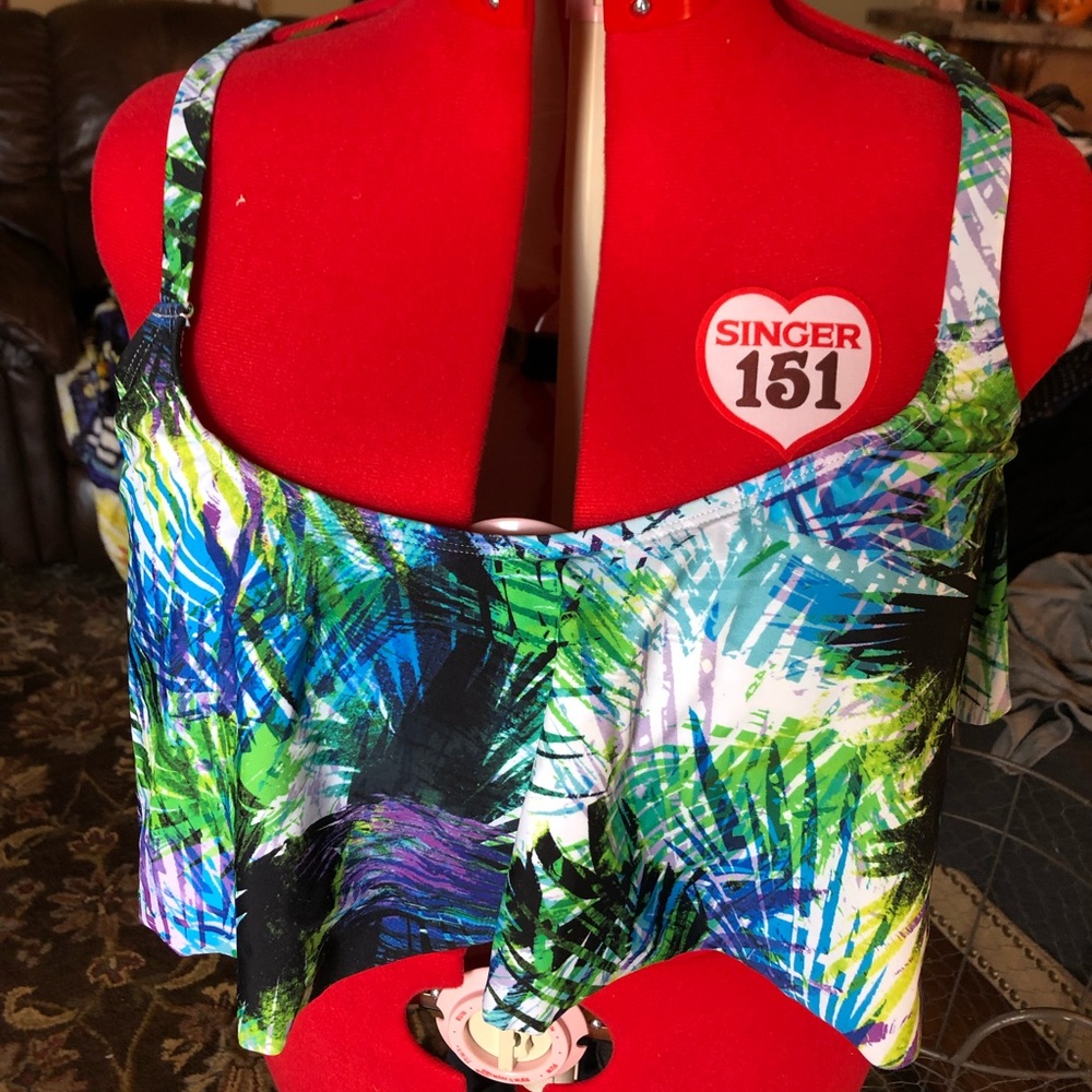 Torrid palm leaf print ruffled bikini top